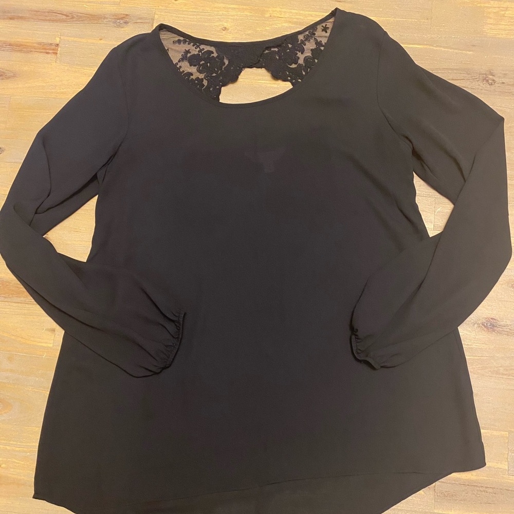 Charming Charlie Black blouse lace back opening M